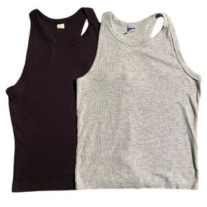 1 Black and 1 Gray Girls Ribbed Tank Tops